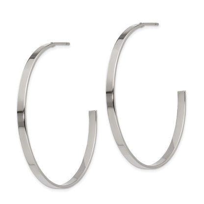 Stainless Steel Chisel Polished 44mm Diameter 3mm J Hoop Post Earrings