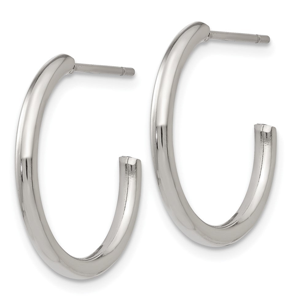 Stainless Steel Chisel Polished 19mm Diameter 2mm J Hoop Post Earrings