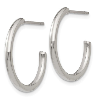 Stainless Steel Chisel Polished 19mm Diameter 2mm J Hoop Post Earrings