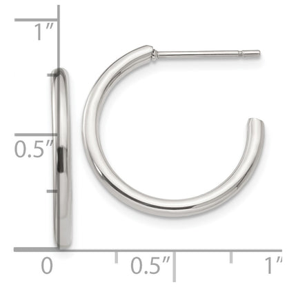 Stainless Steel Chisel Polished 19mm Diameter 2mm J Hoop Post Earrings