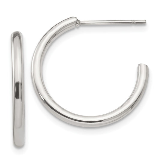 Stainless Steel Chisel Polished 19mm Diameter 2mm J Hoop Post Earrings