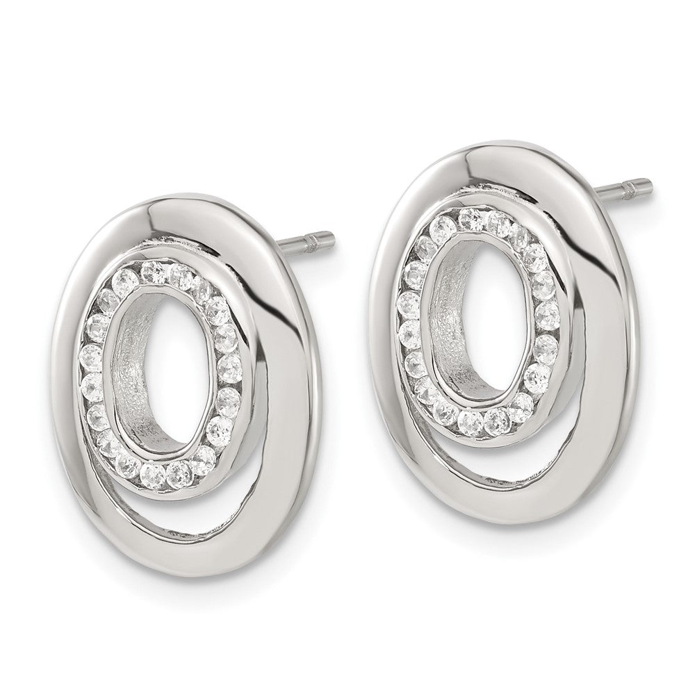 Stainless Steel Cz Double Oval Earrings