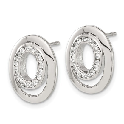 Stainless Steel Cz Double Oval Earrings