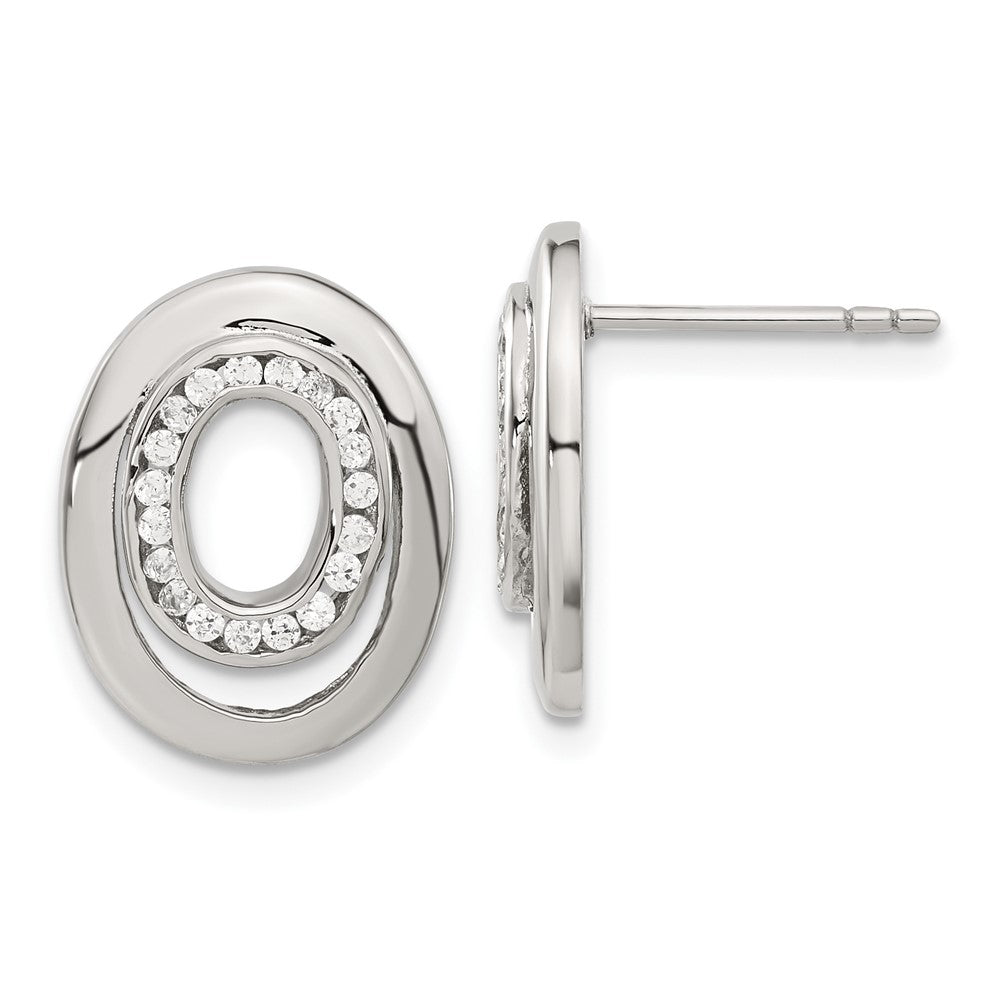 Stainless Steel Cz Double Oval Earrings