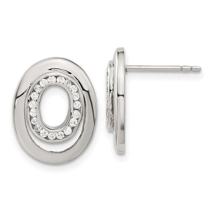 Stainless Steel Cz Double Oval Earrings