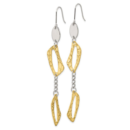 Stainless Steel & Yellow Ip-Plated Textured Square Link Dangle Earrings