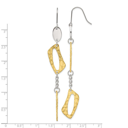 Stainless Steel & Yellow Ip-Plated Textured Square Link Dangle Earrings