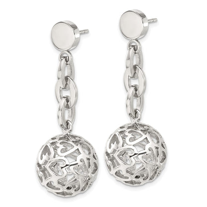 Stainless Steel Heart Cutouts Puffed Circle Post Dangle Earrings