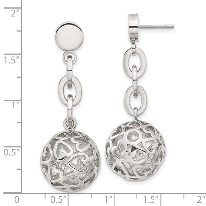 Stainless Steel Heart Cutouts Puffed Circle Post Dangle Earrings