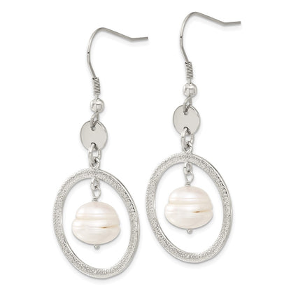 Stainless Steel Fw Cultured Pearl Circle Dangle Earrings