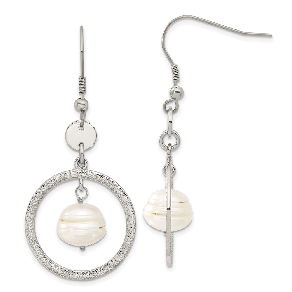 Stainless Steel Fw Cultured Pearl Circle Dangle Earrings