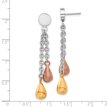 Stainless Steel Rose & Brown Ip-Plated Teardrops Post Dangle Earrings
