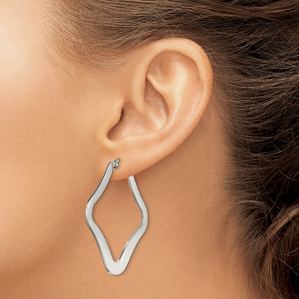 Stainless Steel Chisel Polished Diamond Shaped Hoop Earrings