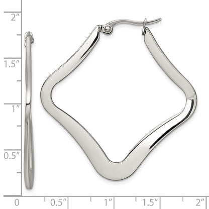 Stainless Steel Chisel Polished Diamond Shaped Hoop Earrings