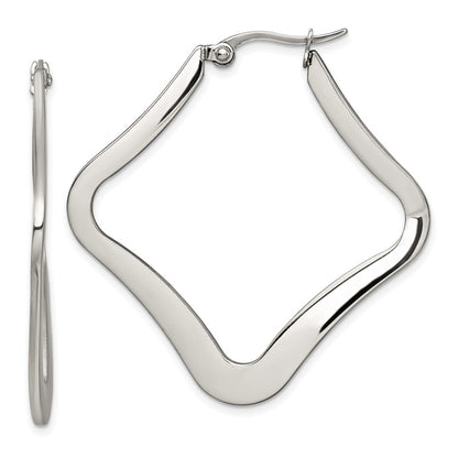 Stainless Steel Chisel Polished Diamond Shaped Hoop Earrings