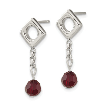 Stainless Steel Red Swarovski Crystal Post Dangle Earrings