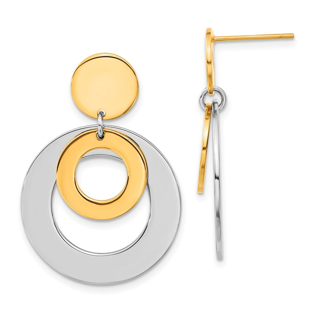 Stainless Steel Yellow Ip-Plated Circle Post Dangle Earrings