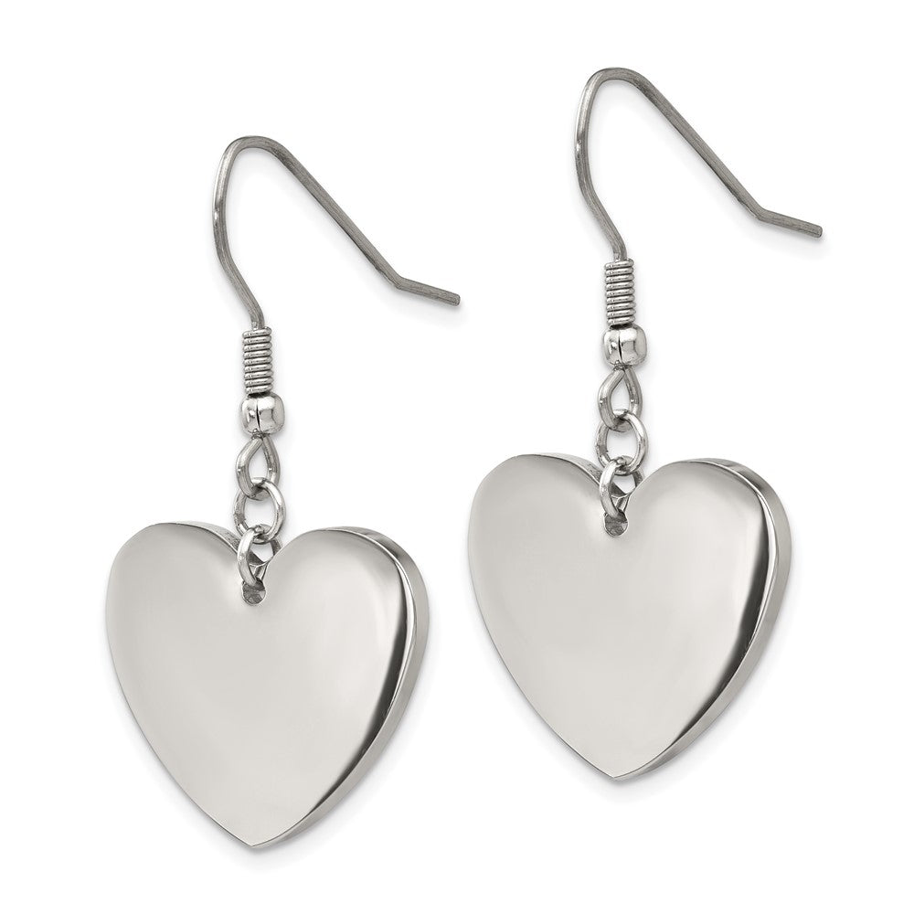 Stainless Steel Chisel Polished Heart Dangle Shepherd Hook Earrings