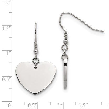 Stainless Steel Chisel Polished Heart Dangle Shepherd Hook Earrings