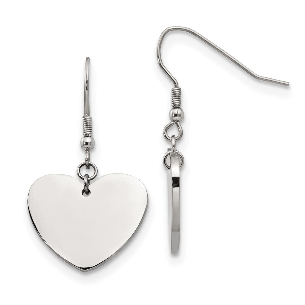 Stainless Steel Chisel Polished Heart Dangle Shepherd Hook Earrings