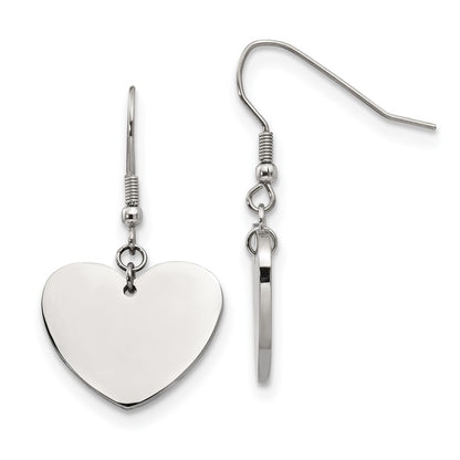 Stainless Steel Chisel Polished Heart Dangle Shepherd Hook Earrings