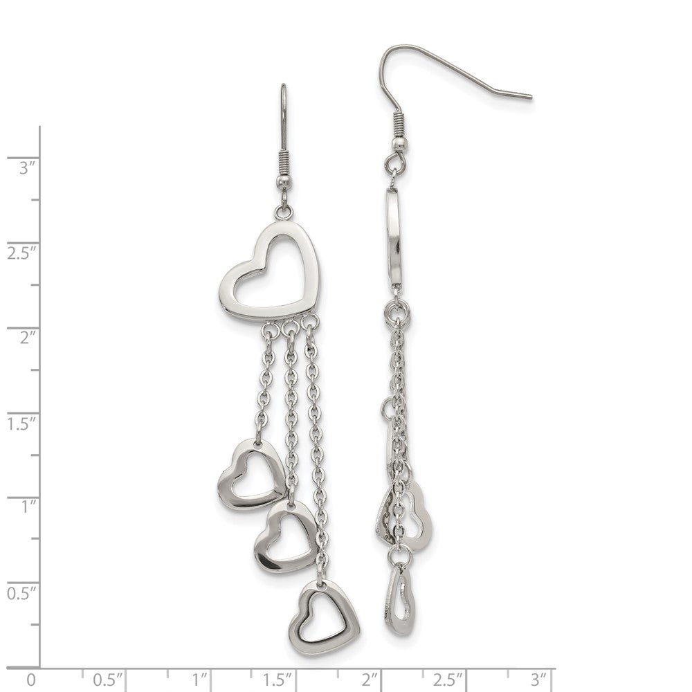 Stainless Steel Chisel Polished Hearts Dangle Shepherd Hook Earrings