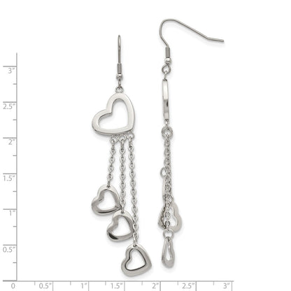Stainless Steel Chisel Polished Hearts Dangle Shepherd Hook Earrings