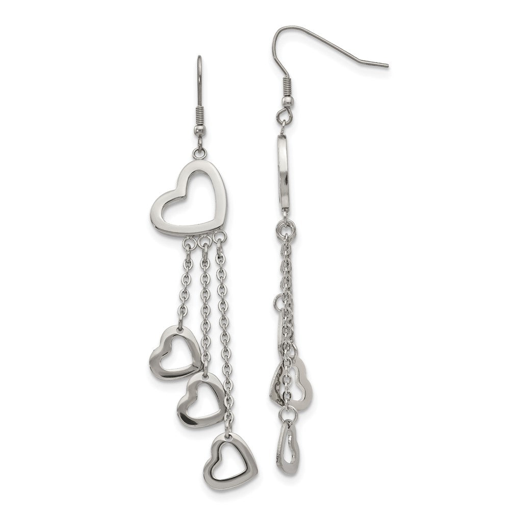 Stainless Steel Chisel Polished Hearts Dangle Shepherd Hook Earrings