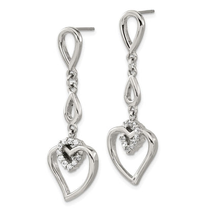 Stainless Steel Heart W/Cz Post Dangle Earrings