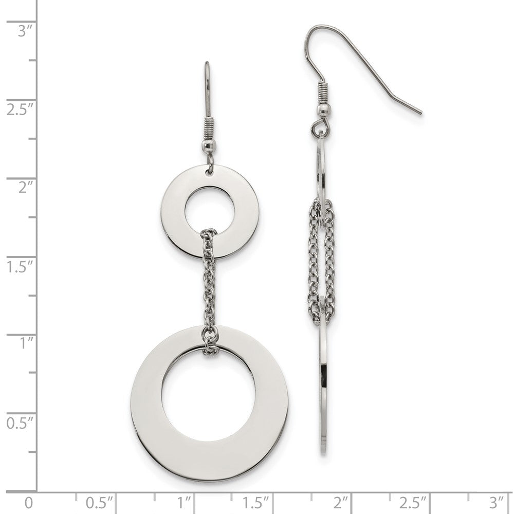 Stainless Steel Chisel Polished Circles Dangle Shepherd Hook Earrings