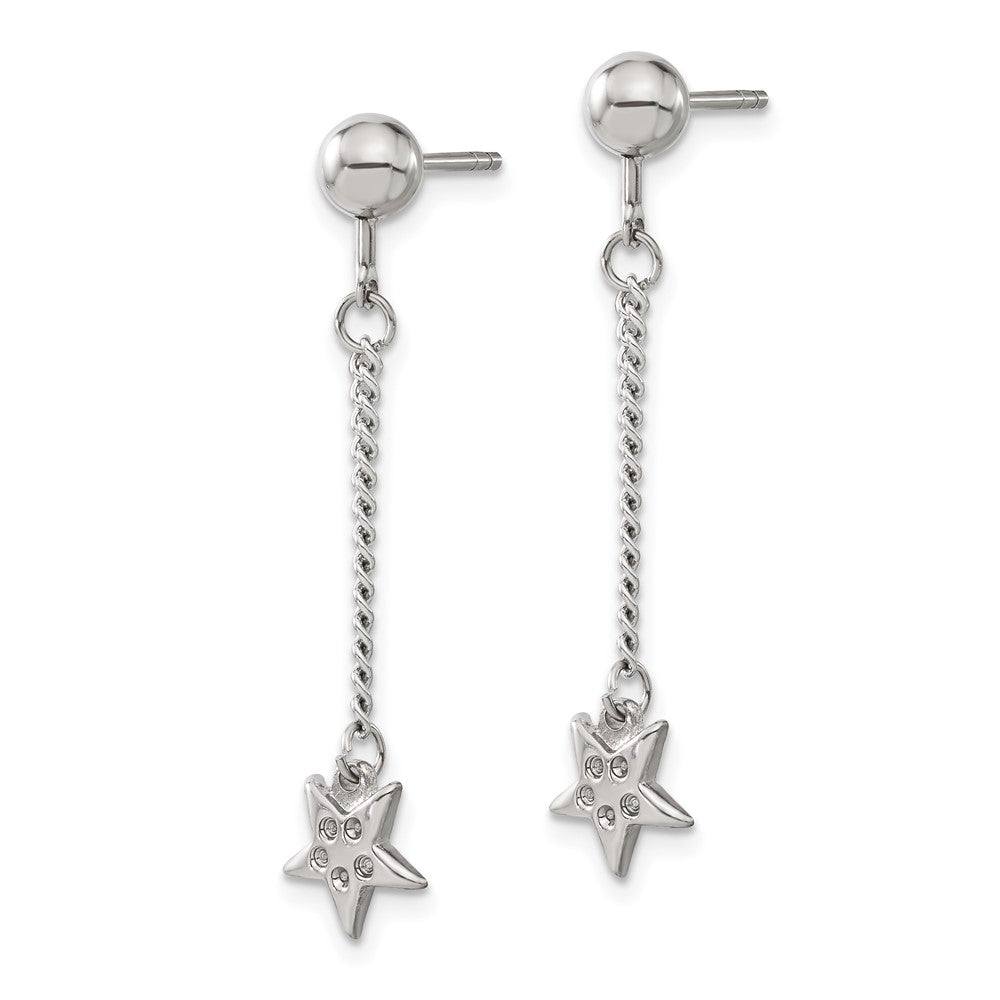 Stainless Steel Polished Star Post Dangle Earrings