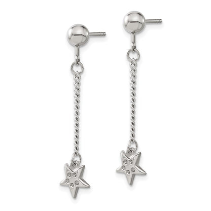 Stainless Steel Polished Star Post Dangle Earrings