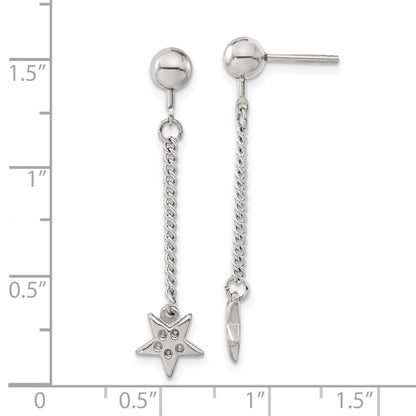 Stainless Steel Polished Star Post Dangle Earrings
