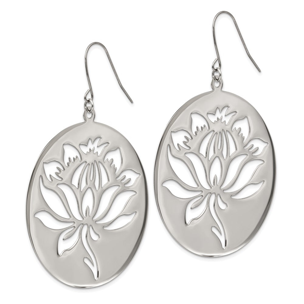 Stainless Steel Chisel Polished Flower Cut Out Dangle Shepherd Hook Earrings