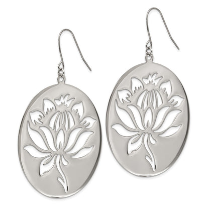 Stainless Steel Chisel Polished Flower Cut Out Dangle Shepherd Hook Earrings
