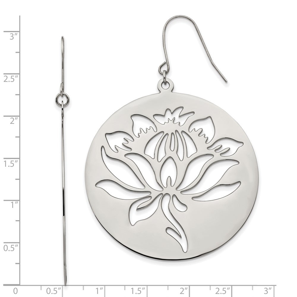 Stainless Steel Chisel Polished Flower Cut Out Dangle Shepherd Hook Earrings