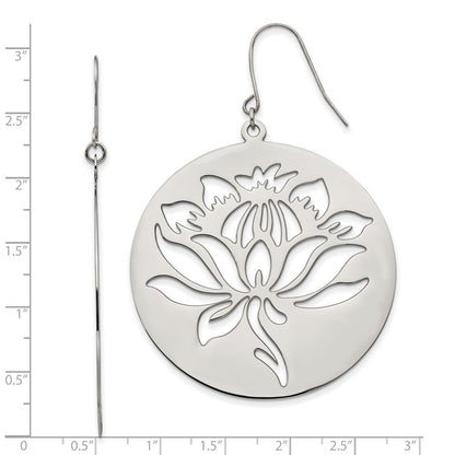 Stainless Steel Chisel Polished Flower Cut Out Dangle Shepherd Hook Earrings