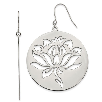 Stainless Steel Chisel Polished Flower Cut Out Dangle Shepherd Hook Earrings