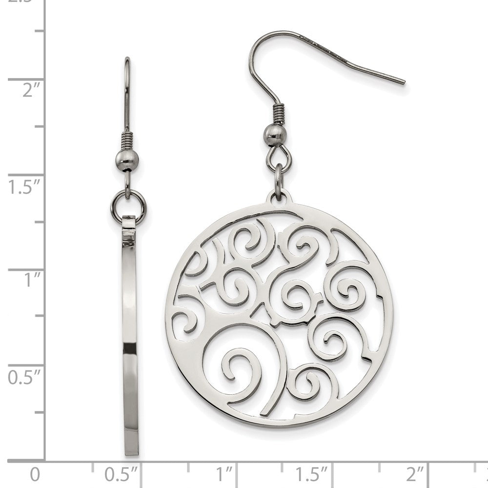 Stainless Steel Chisel Polished Fancy Swirl Cut Out Dangle Shepherd Hook Earrings