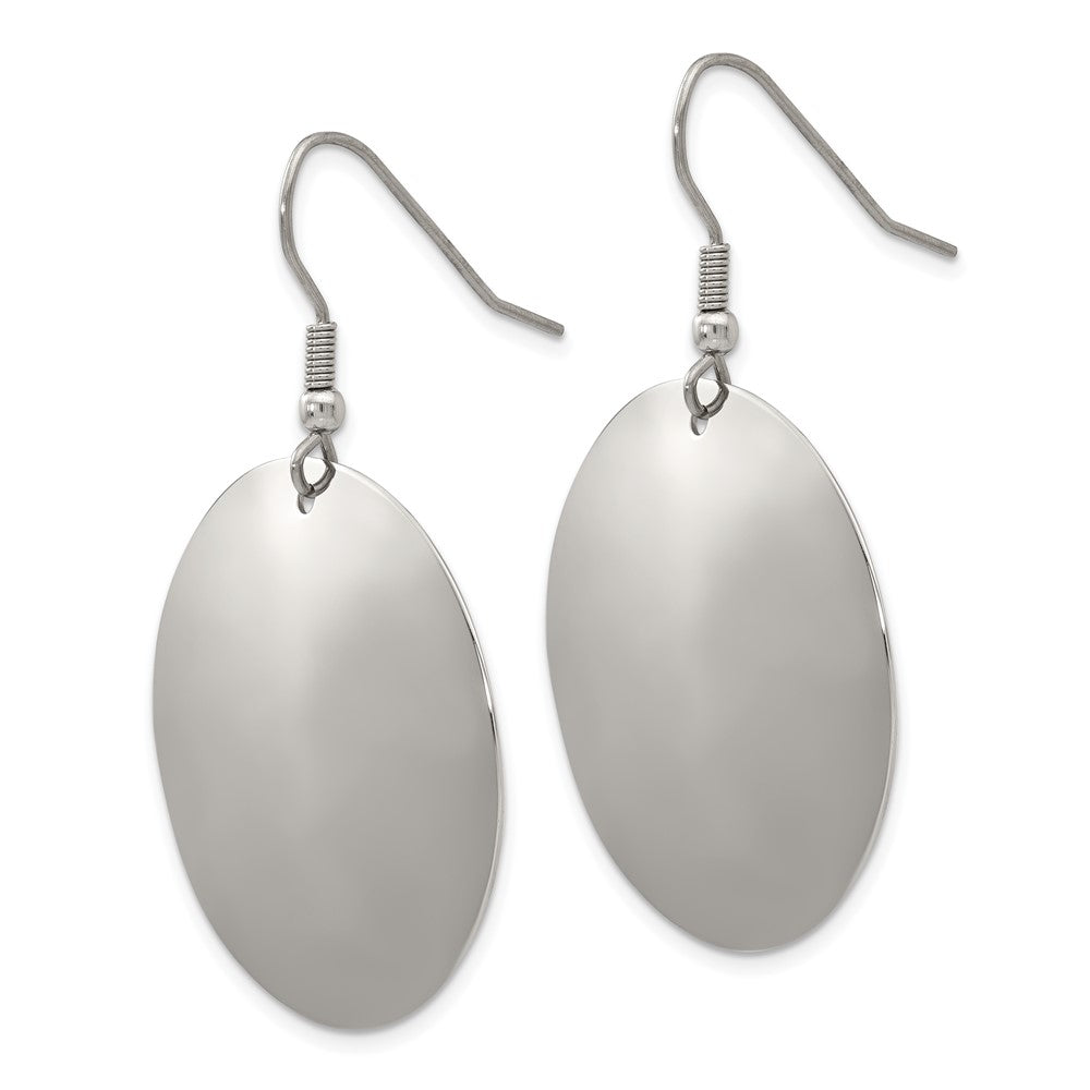 Stainless Steel Chisel Polished Disc Dangle Shepherd Hook Earrings