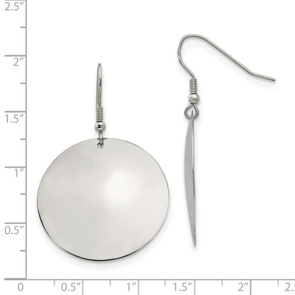 Stainless Steel Chisel Polished Disc Dangle Shepherd Hook Earrings