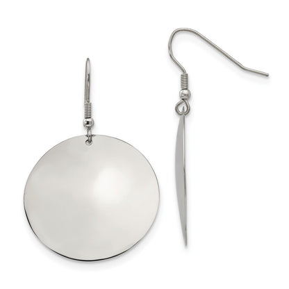 Stainless Steel Chisel Polished Disc Dangle Shepherd Hook Earrings