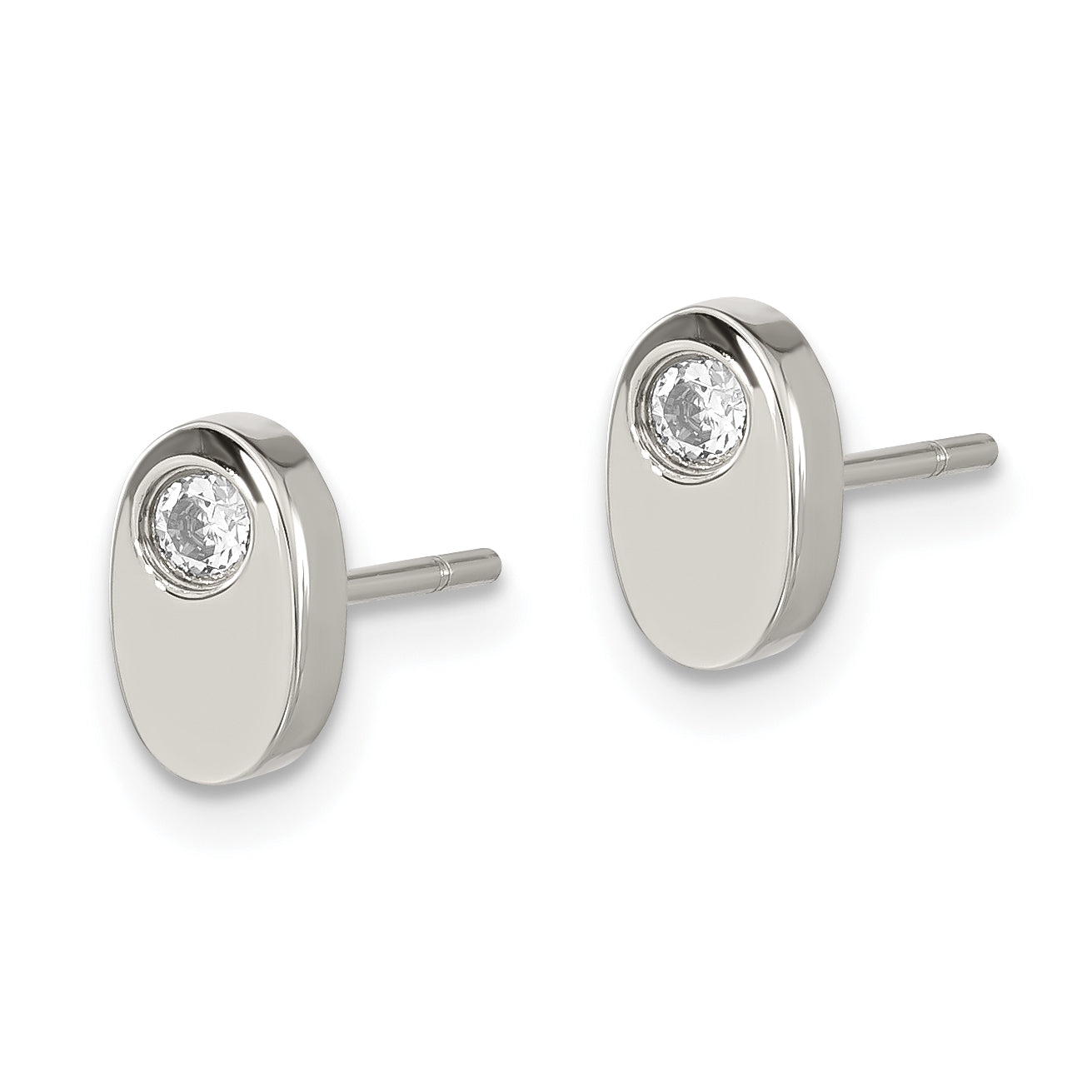 Stainless Steel Cz Polished Oval Post Earrings