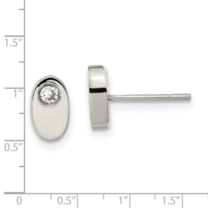 Stainless Steel Cz Polished Oval Post Earrings