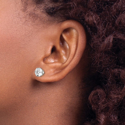 Stainless Steel Chisel Polished 7mm Round Cz Stud Post Earrings