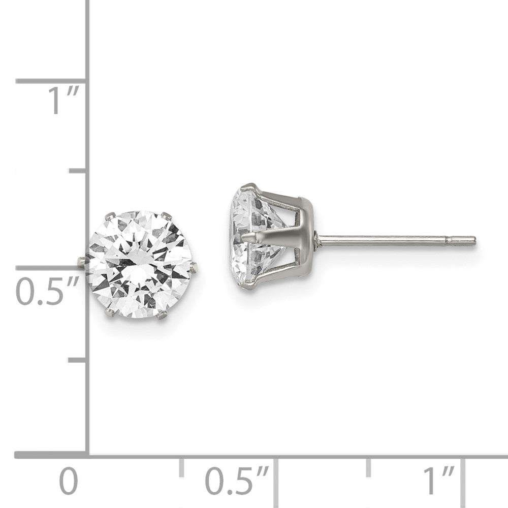 Stainless Steel Chisel Polished 7mm Round Cz Stud Post Earrings