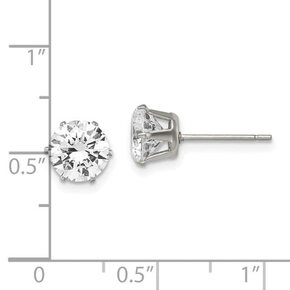 Stainless Steel Chisel Polished 7mm Round Cz Stud Post Earrings