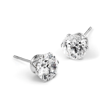Stainless Steel Chisel Polished 7mm Round Cz Stud Post Earrings