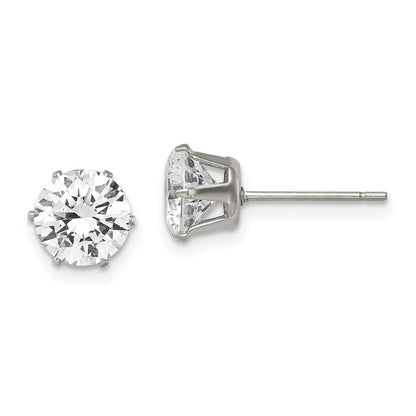 Stainless Steel Chisel Polished 7mm Round Cz Stud Post Earrings