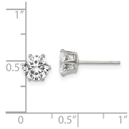 Stainless Steel Chisel Polished 6mm Round Cz Stud Post Earrings